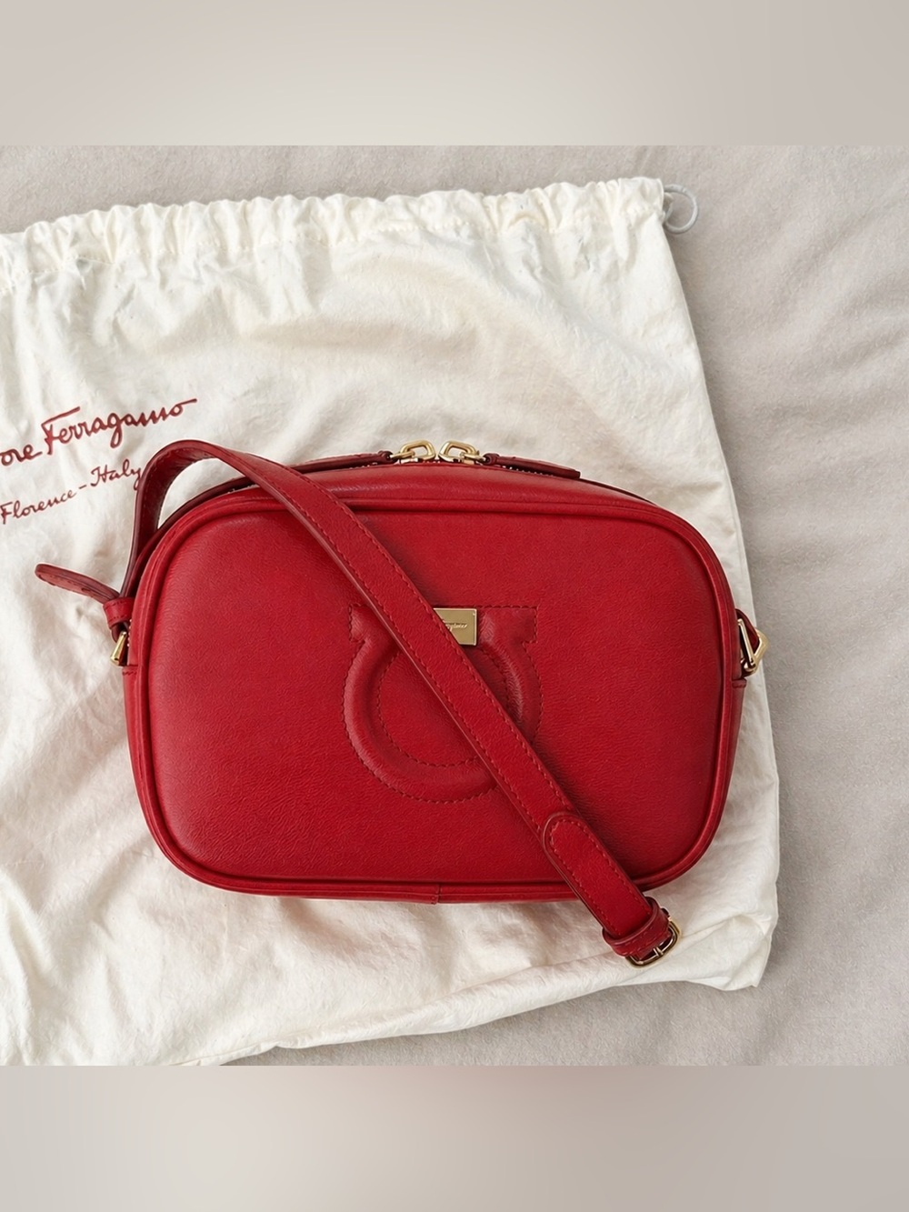 Salvatore Ferragamo Red Leather Camera Crossbody